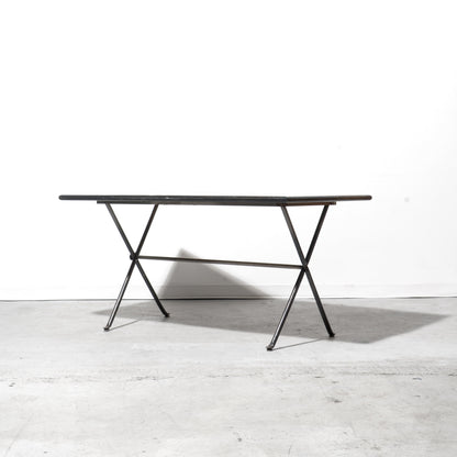 Black Lacquered Wood X-Leg Dining Table