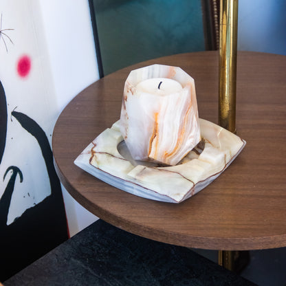 Mid-century Hand-Carved Pakistani Onyx Candle Holder