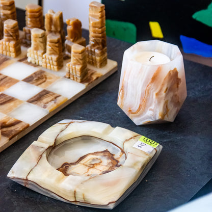 Mid-century Hand-Carved Pakistani Onyx Candle Holder