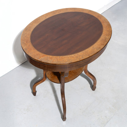 Oval Inlaid Burl Side Table