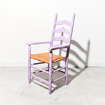 Purple Mid-Century Ladder Back Rush Seat Armchair (2 Available)