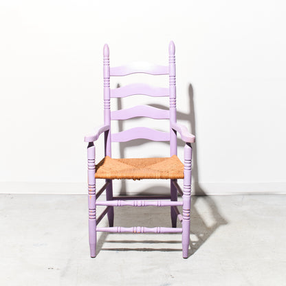 Purple Mid-Century Ladder Back Rush Seat Armchair (2 Available)