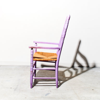 Purple Mid-Century Ladder Back Rush Seat Armchair (2 Available)