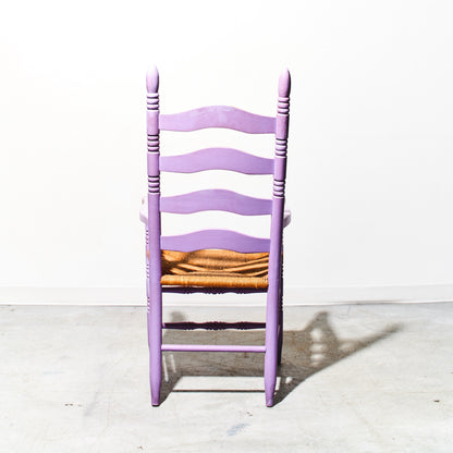 Purple Mid-Century Ladder Back Rush Seat Armchair (2 Available)