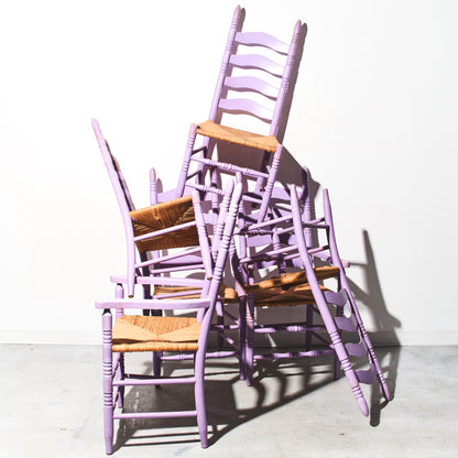Purple Mid-Century Ladder Back Rush Seat Armless Chair (4 Available)