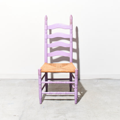 Purple Mid-Century Ladder Back Rush Seat Armless Chair (4 Available)