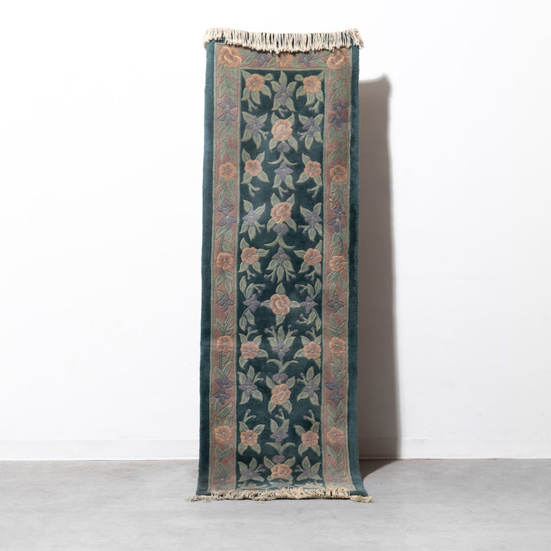 Hand-Knotted Chinese Art Deco Floral Wool Runner (2 Available)