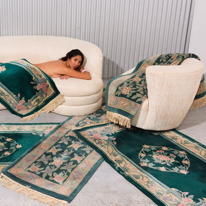Hand-Knotted Chinese Art Deco Floral Wool Runner (2 Available)