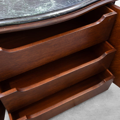 Green Marble-Top and Chevron Wooden Cabinet with Lock
