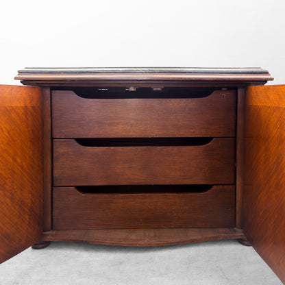 Green Marble-Top and Chevron Wooden Cabinet with Lock