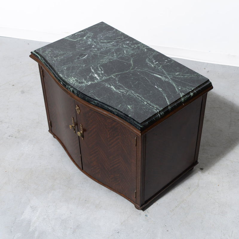 Green Marble-Top and Chevron Wooden Cabinet