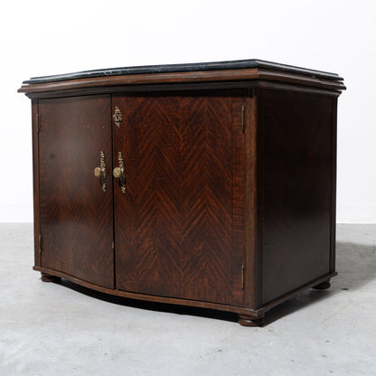 Green Marble-Top and Chevron Wooden Cabinet