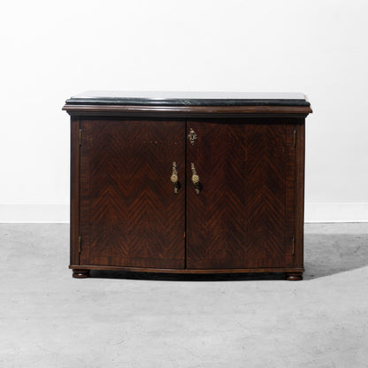 Green Marble-Top and Chevron Wooden Cabinet