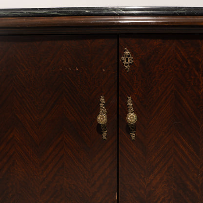 Green Marble-Top and Chevron Wooden Cabinet