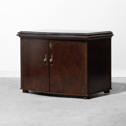 Green Marble-Top and Chevron Wooden Cabinet