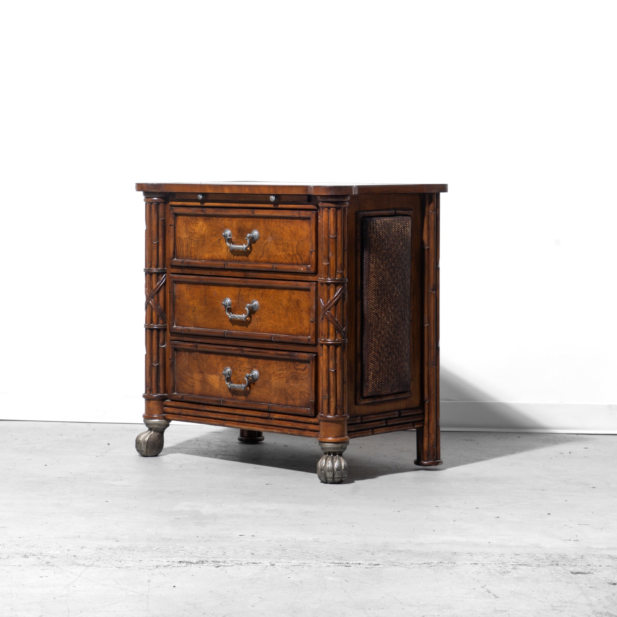 Wooden Nighstand with Granite Top and Pull-Out Writing Tray