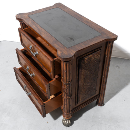 Wooden Nighstand with Granite Top and Pull-Out Writing Tray