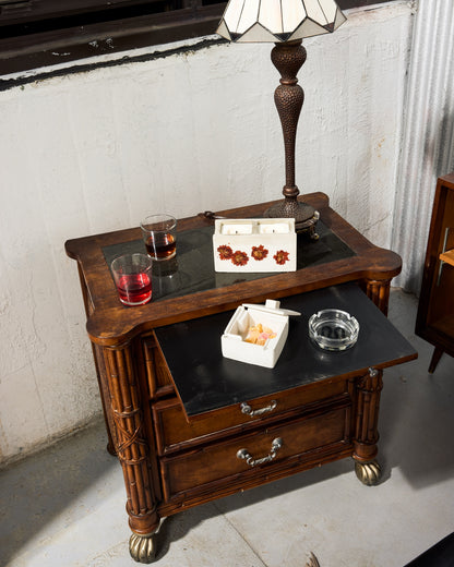 Wooden Nighstand with Granite Top and Pull-Out Writing Tray