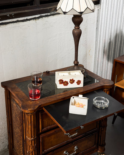 Wooden Nighstand with Granite Top and Pull-Out Writing Tray