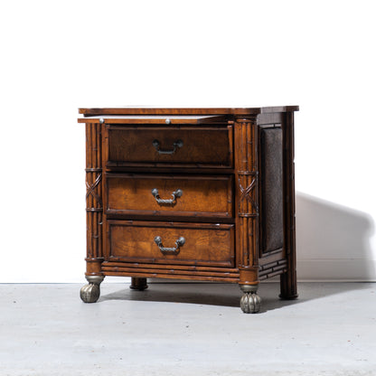 Wooden Nighstand with Granite Top and Pull-Out Writing Tray