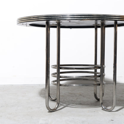 Postmodern Black Lacquer and Chrome Dining Table