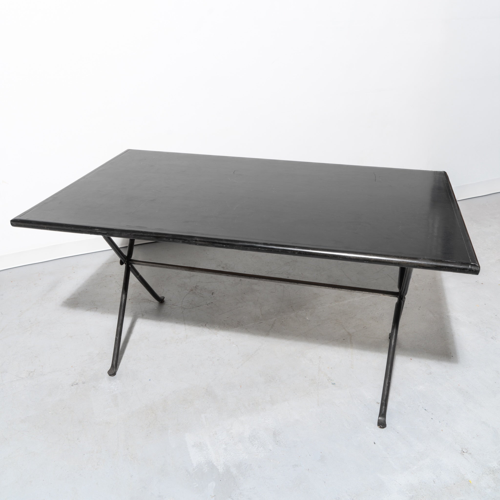 Black Lacquered Wood X-Leg Dining Table