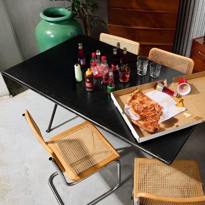 Black Lacquered Wood X-Leg Dining Table