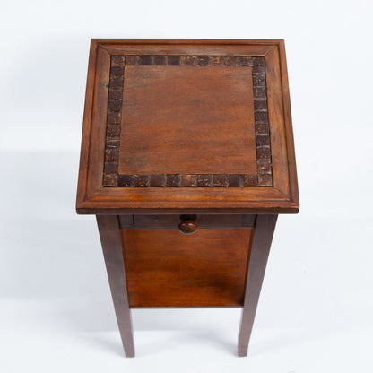 Wooden Tiered Side Table with Coconut Shell Inlaid Top