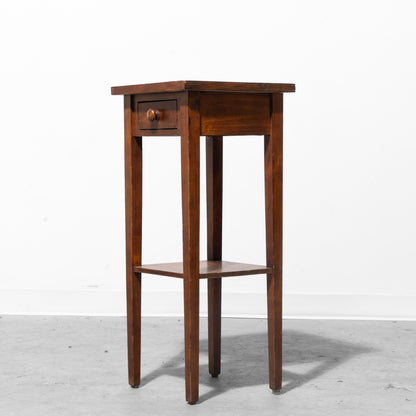 Wooden Tiered Side Table with Coconut Shell Inlaid Top