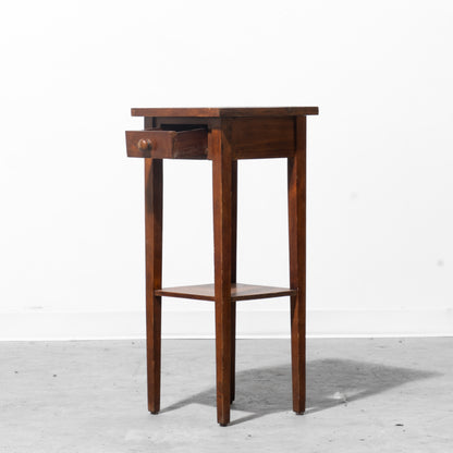 Wooden Tiered Side Table with Coconut Shell Inlaid Top