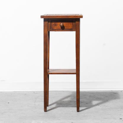 Wooden Tiered Side Table with Coconut Shell Inlaid Top