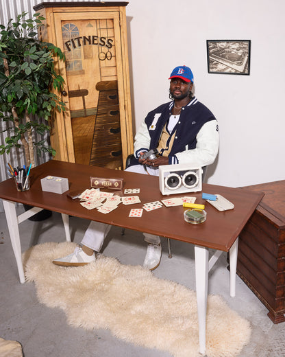 Mid-Century Modern Style Wooden Table with White Base