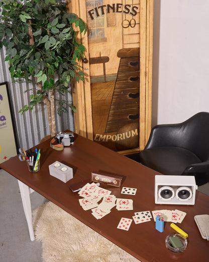 Mid-Century Modern Style Wooden Table with White Base