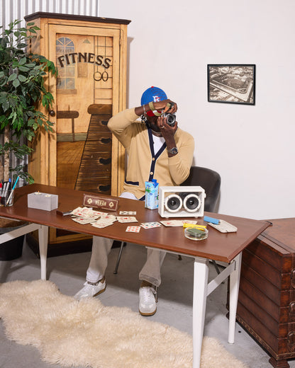 Mid-Century Modern Style Wooden Table with White Base