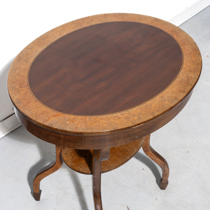 Oval Inlaid Burl Side Table