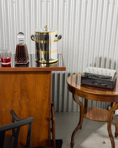 Oval Inlaid Burl Side Table