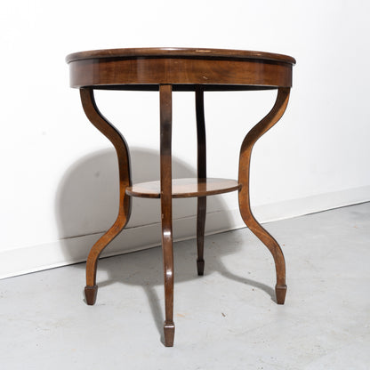 Oval Inlaid Burl Side Table