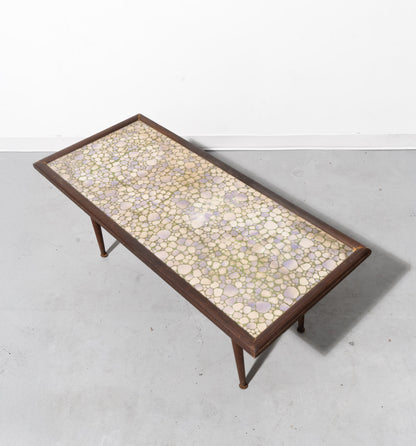 Mid-century Modern Pebble Mosaic Coffee Table with Adjustable Legs