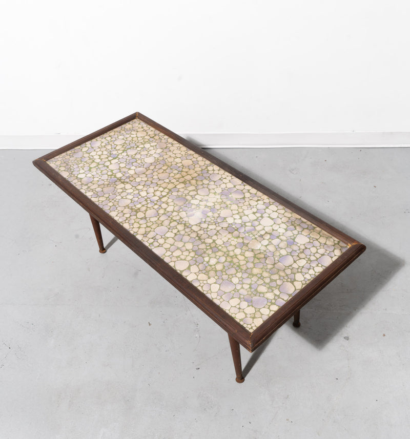 Mid-century Modern Pebble Mosaic Coffee Table with Adjustable Legs