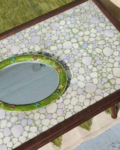 Mid-century Modern Pebble Mosaic Coffee Table with Adjustable Legs
