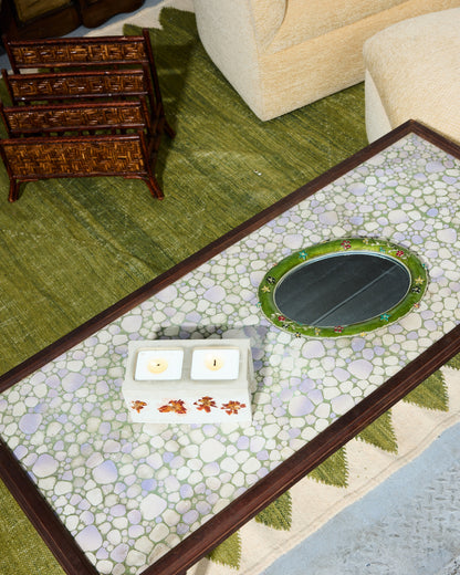 Mid-century Modern Pebble Mosaic Coffee Table with Adjustable Legs