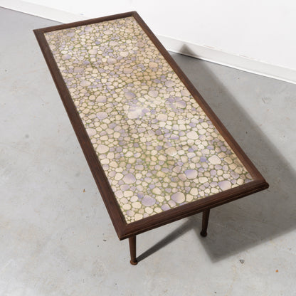 Mid-century Modern Pebble Mosaic Coffee Table with Adjustable Legs