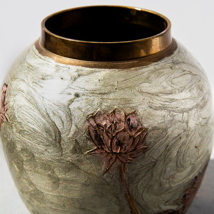 Solid Brass Hand-Painted Floral Vase