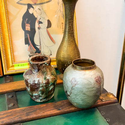 Solid Brass Hand-Painted Floral Vase