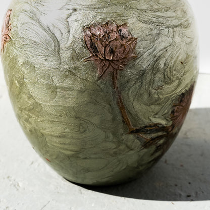 Solid Brass Hand-Painted Floral Vase