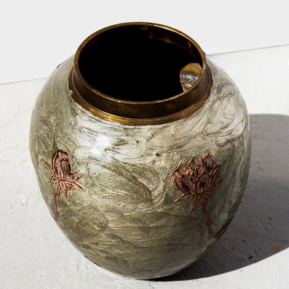 Solid Brass Hand-Painted Floral Vase