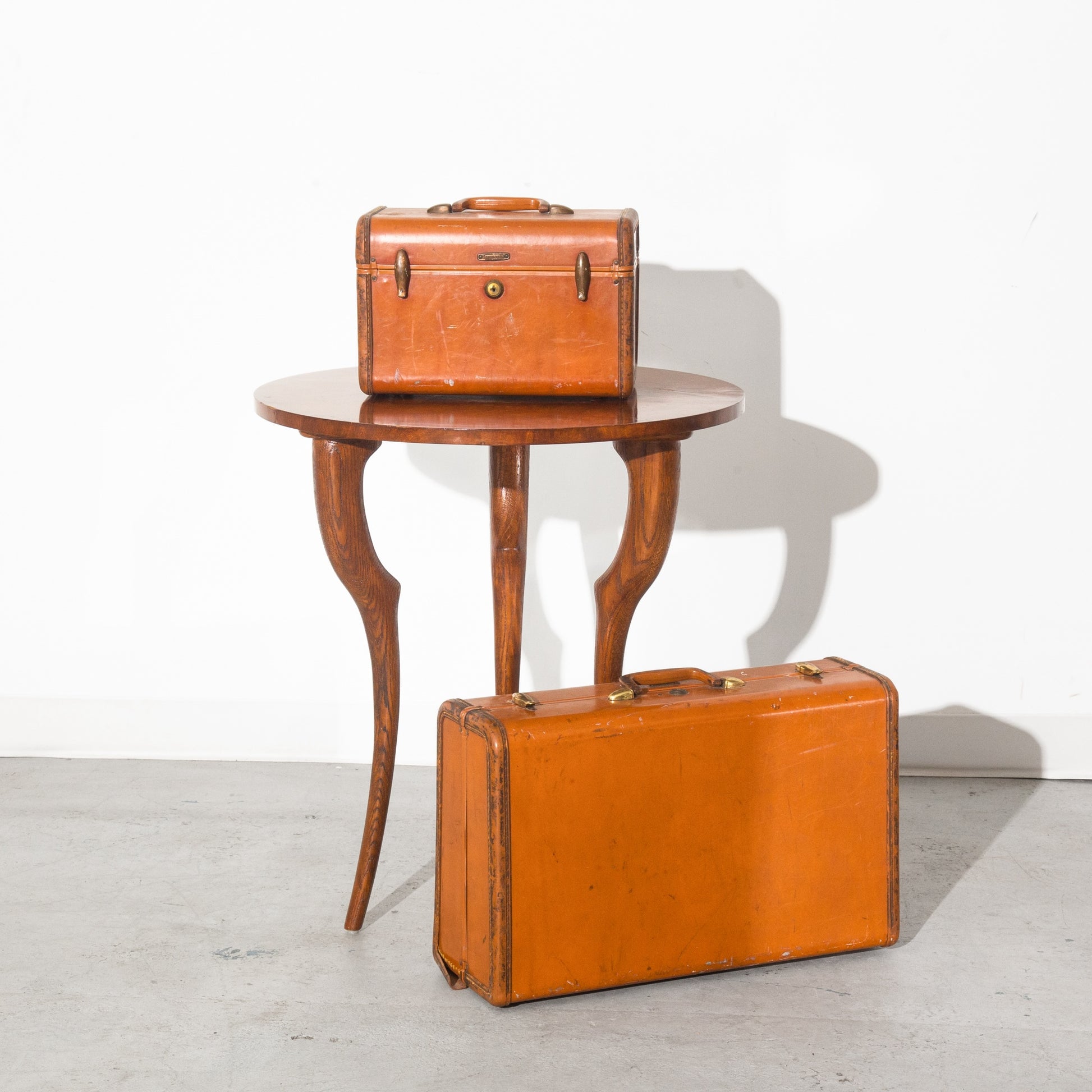 Vintage Antique Orange 1940s Samsonite Leather Luggage Set