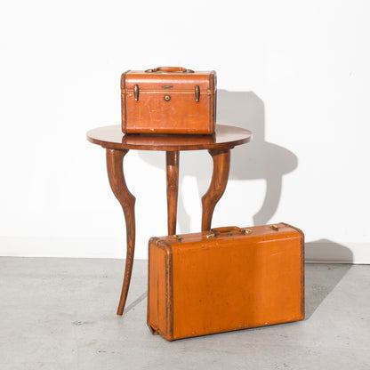 Vintage Antique Orange 1940s Samsonite Leather Luggage Set