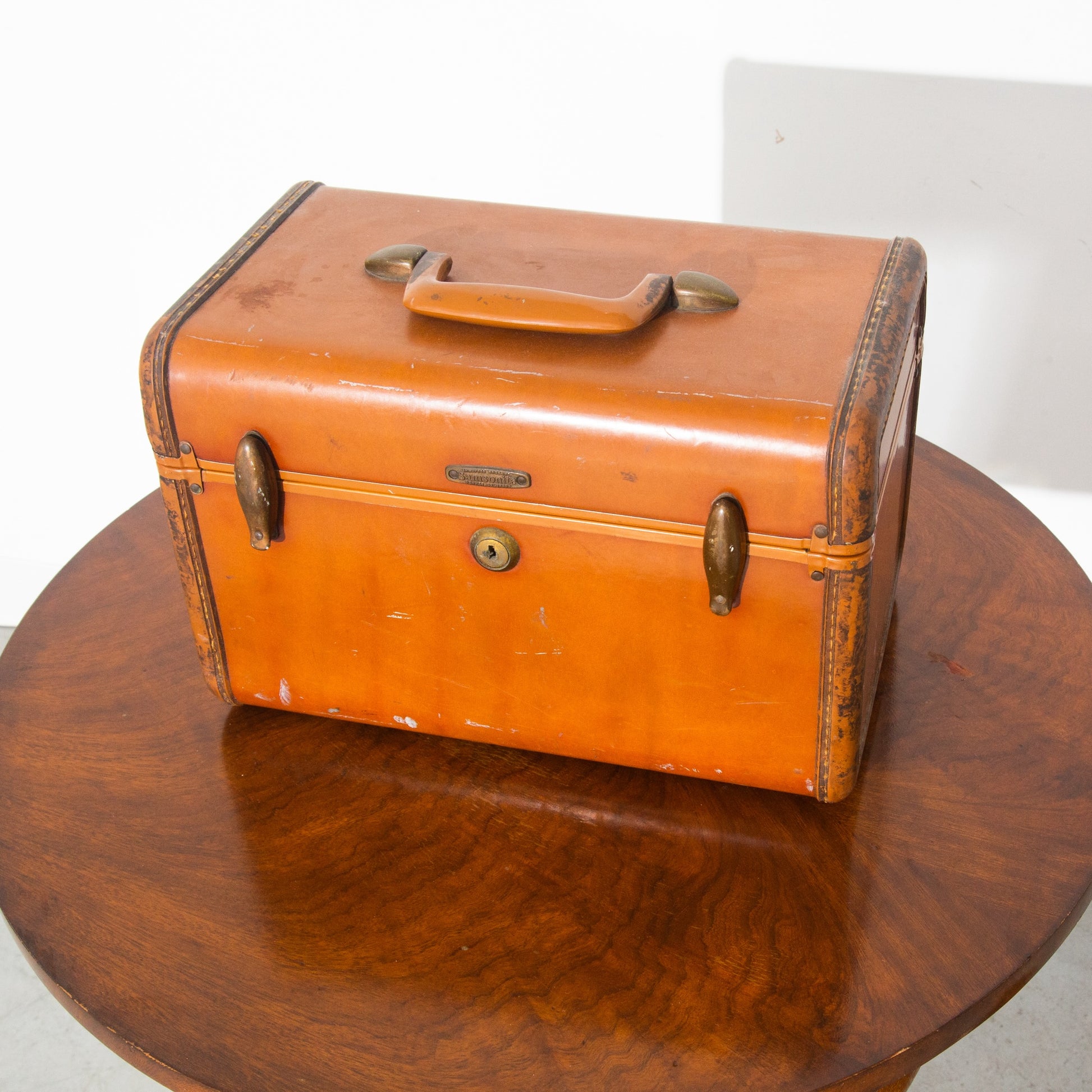 Vintage Antique Orange 1940s Samsonite Leather Luggage Set