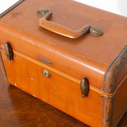 Vintage Antique Orange 1940s Samsonite Leather Luggage Set